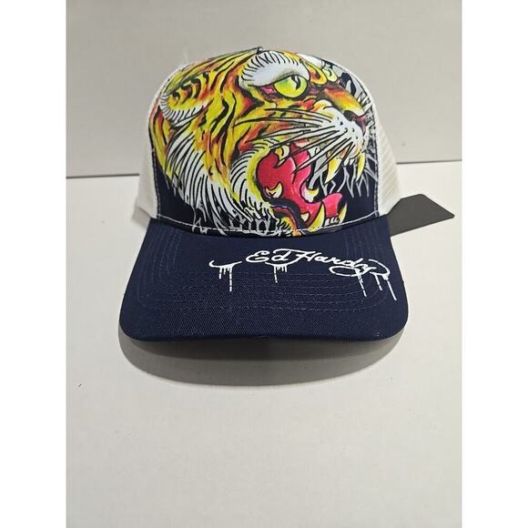 Ed Hardy Trucker Style Snapback Hat New Blue White - Picture 1 of 9